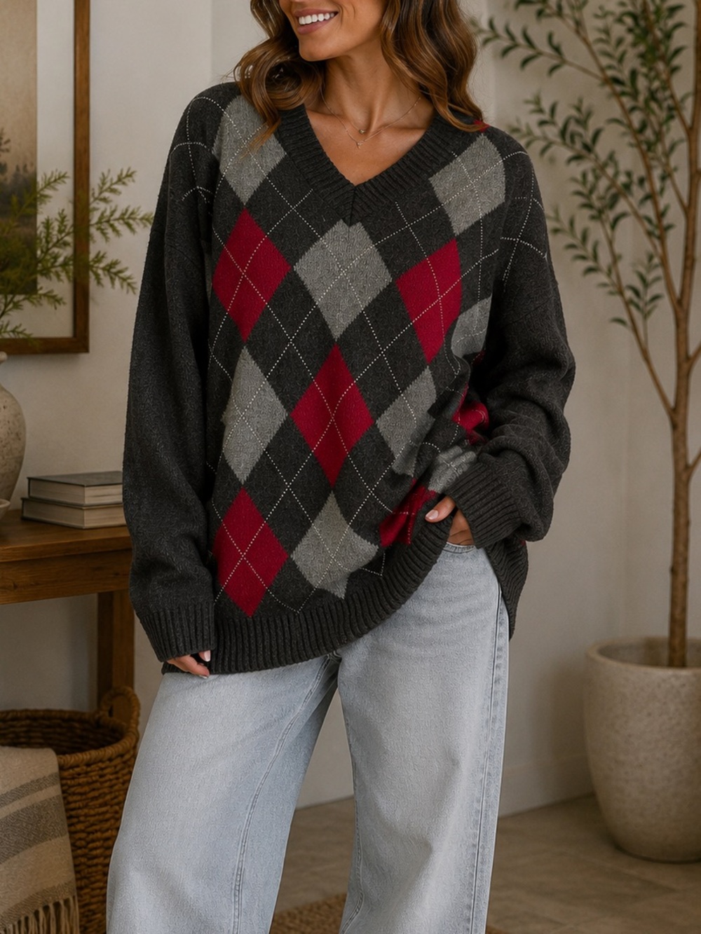 J.Crew 100% Lambswool Argyle V Neck Grandpa Sweater - Picture 6 of 6